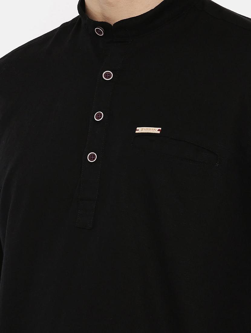 black linen short kurta - 15731803 - Zoom Image - 5