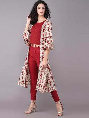 Crop top pant with printed shrug set - 15731811 - Standard Image - 2