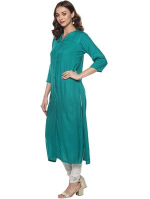 Teal solid straight kurta - 15732976 - Standard Image - 2
