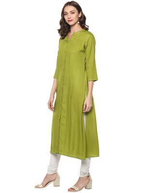 Mehandi solid straight kurta - 15732977 - Standard Image - 2