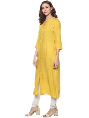 Yellow solid straight kurta - 15732981 - Standard Image - 2