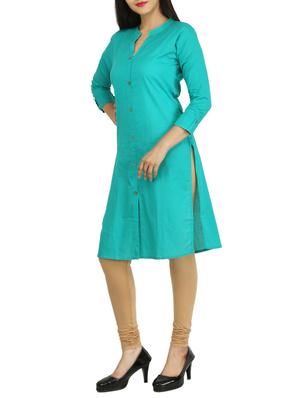 Turquoise Straight solid kurta - 15733080 - Standard Image - 2