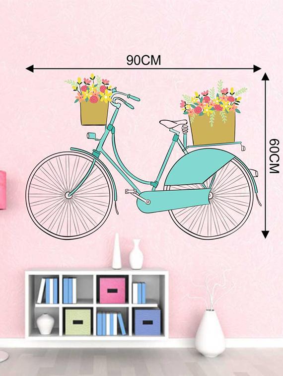 Rawpockets Wall Decals ' Cycle n Flower Baskets ' Wall stickers (PVC Vinyl) Multicolour - 15733225 - Zoom Image - 2
