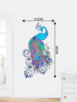Rawpockets Wall Decals ' Bluish Peacock Wall Sticker ' Wall stickers (PVC Vinyl) Multicolour - 15733277 - Standard Image - 2
