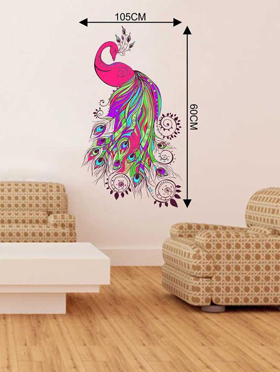 Rawpockets Wall Decals ' Pinkish Peacock Wall Sticker ' Wall stickers (PVC Vinyl) Multicolour - 15733278 - Zoom Image - 2