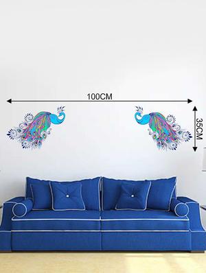 Rawpockets Wall Decals ' Blusih Peacock Pair Wall Sticker ' Wall stickers (PVC Vinyl) Multicolour - 15733288 - Standard Image - 2