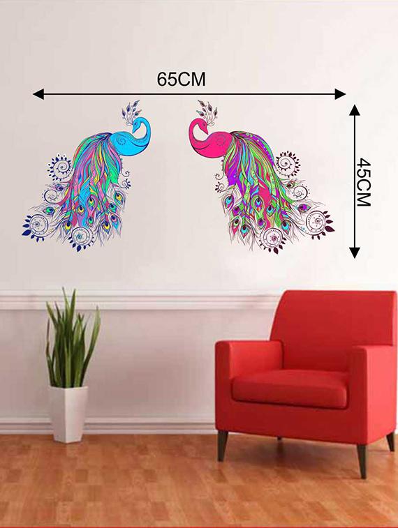 Rawpockets Wall Decals ' Multicolor Peacock Pair Wall Sticker ' Wall stickers (PVC Vinyl) Multicolour - 15733290 - Zoom Image - 2