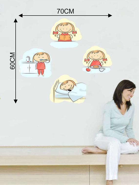 Rawpockets Wall Decals ' Kid Girl Daily Routine Wall Sticker ' Wall stickers (PVC Vinyl) Multicolour - 15733297 - Zoom Image - 2
