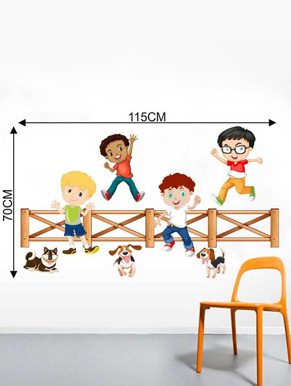Rawpockets Wall Decals ' Boys n Dogs Wall Sticker ' Wall stickers (PVC Vinyl) Multicolour - 15733340 - Zoom Image - 2