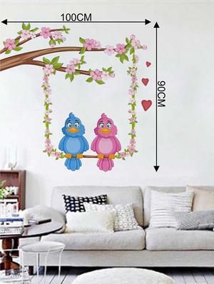 Rawpockets Wall Decals ' Pink Flower Tree n Birds Love Wall Sticker ' Wall stickers (PVC Vinyl) Multicolour - 15733383 - Standard Image - 2