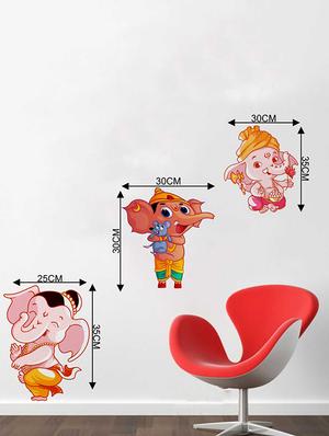 Rawpockets Wall Decals ' Lord Baby Ganesha Tri Combo Wall Sticker ' Wall stickers (PVC Vinyl) Multicolour - 15733394 - Standard Image - 2