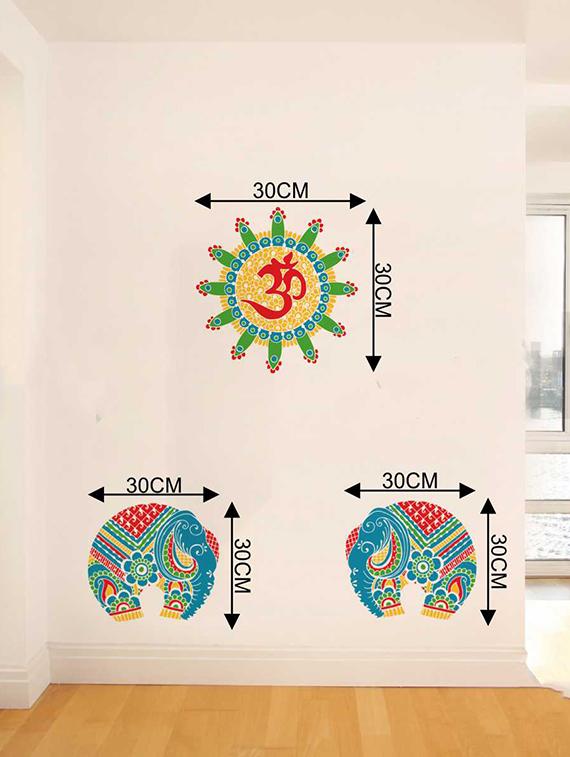 Rawpockets Wall Decals ' Ohm and Elephant Decorative Wall Stickers ' Wall stickers (PVC Vinyl) Multicolour - 15733404 - Zoom Image - 2