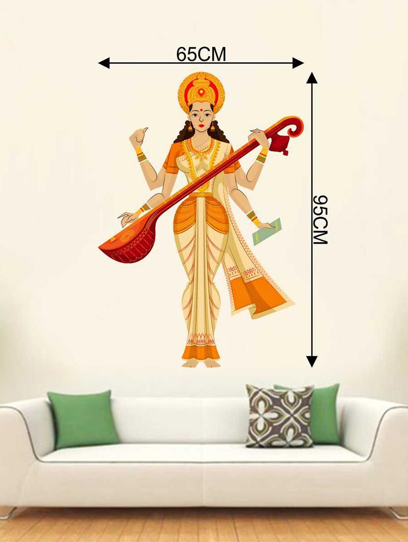 Rawpockets Wall Decals ' Goddess "Saraswati Maa" Wall Decal Sticker ' Wall stickers (PVC Vinyl) Multicolour - 15733412 - Zoom Image - 2