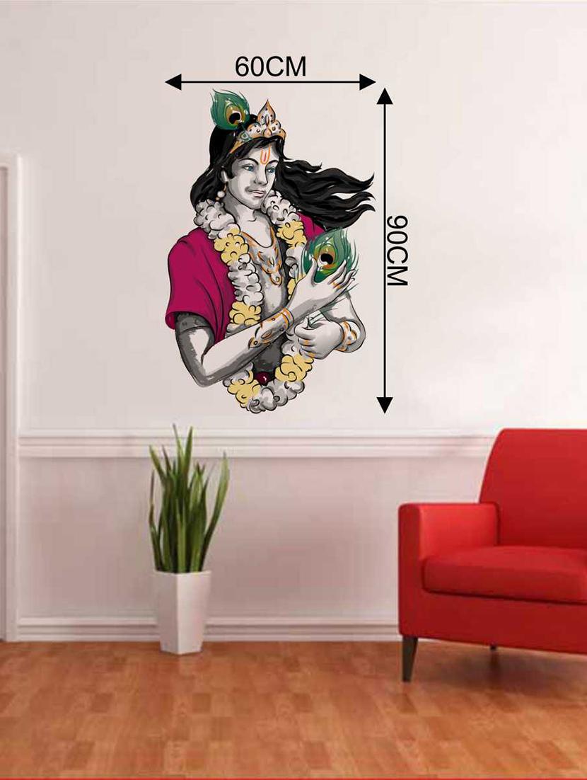 Rawpockets Wall Decals ' Sri Krishna with Peacock Petals Wall Decal Sticker ' Wall stickers (PVC Vinyl) Multicolour - 15733414 - Zoom Image - 2