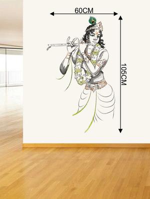 Rawpockets Wall Decals ' Sri Krishna Playing Flute Wall Decal Sticker ' Wall stickers (PVC Vinyl) Multicolour - 15733417 - Standard Image - 2