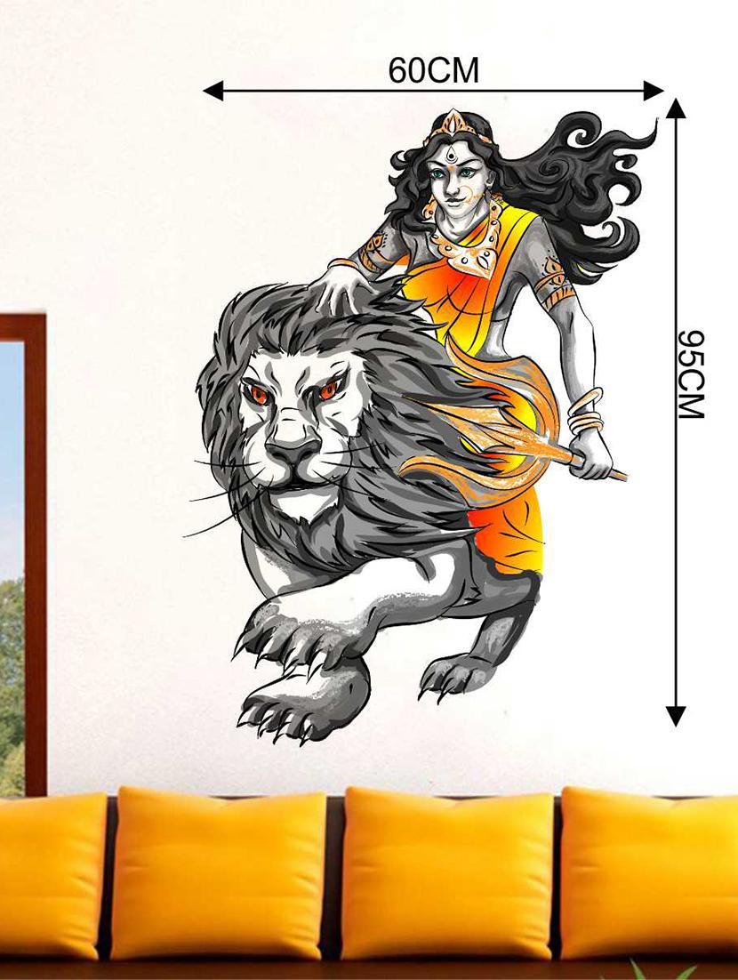 Rawpockets Wall Decals ' Durga with Lion Wall Decal Sticker ' Wall stickers (PVC Vinyl) Multicolour - 15733418 - Zoom Image - 2