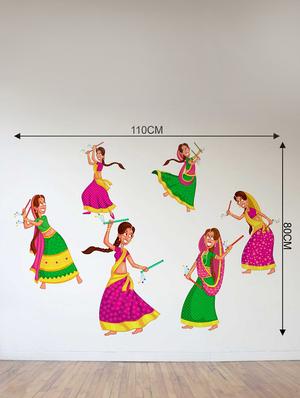 Rawpockets Wall Decals ' Girls Playing Dandiya Wall Decal Sticker ' Wall stickers (PVC Vinyl) Multicolour - 15733423 - Standard Image - 2