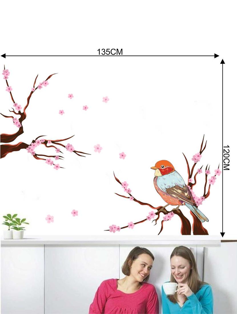 Rawpockets Wall Decals ' Pink Flower Trees and Bird Wall Decal Sticker ' Wall stickers (PVC Vinyl) Multicolour - 15733429 - Zoom Image - 2