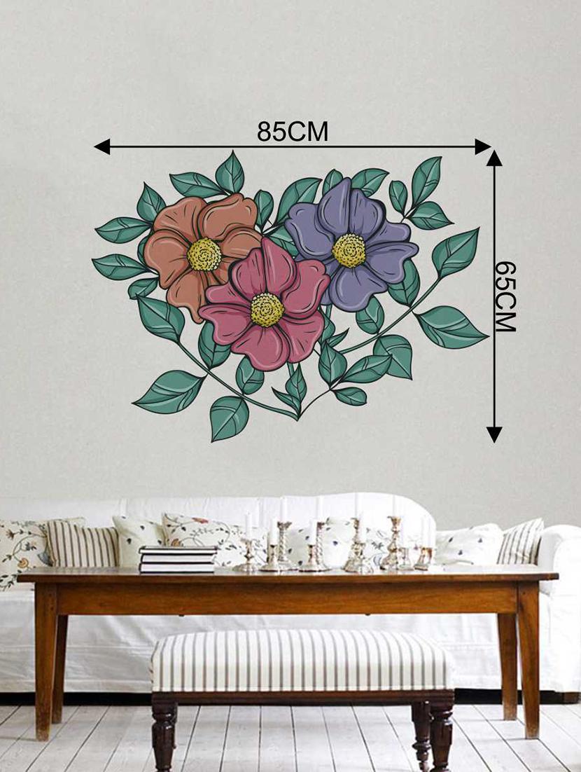 Rawpockets Wall Decals ' Three Colours Flower Wall Decal Sticker ' Wall stickers (PVC Vinyl) Multicolour - 15733431 - Zoom Image - 2