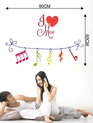 Rawpockets Wall Decals ' I Love Music' Wall Decal Sticker ' Wall stickers (PVC Vinyl) Multicolour - 15733434 - Standard Image - 2