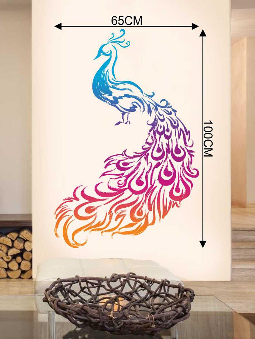Rawpockets Wall Decals ' Crayon Peacock' Wall Decal Sticker ' Wall stickers (PVC Vinyl) Multicolour - 15733441 - Zoom Image - 2