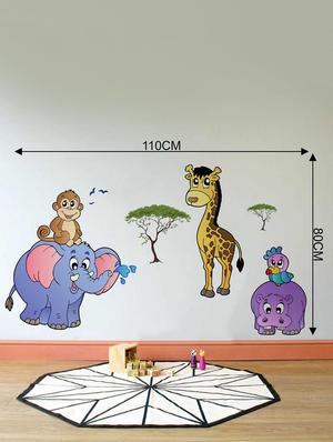 Rawpockets Wall Decals ' Cartoon Animals Jungle Story' Wall Decal Sticker ' Wall stickers (PVC Vinyl) Multicolour - 15733443 - Standard Image - 2