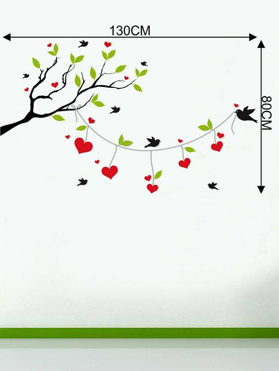 Rawpockets Wall Decals ' Heart-in Love Birds on Tree' Wall Decal Sticker ' Wall stickers (PVC Vinyl) Multicolour - 15733447 - Zoom Image - 2
