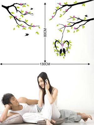 Rawpockets Wall Decals ' Love Birds on Pink Flower Tree' Wall Decal Sticker ' Wall stickers (PVC Vinyl) Multicolour - 15733449 - Standard Image - 2