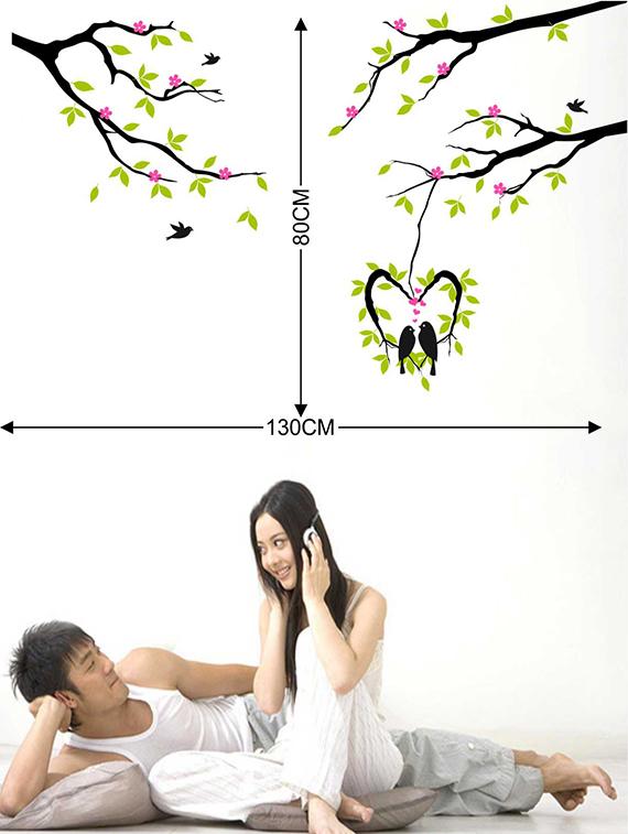 Rawpockets Wall Decals ' Love Birds on Pink Flower Tree' Wall Decal Sticker ' Wall stickers (PVC Vinyl) Multicolour - 15733449 - Zoom Image - 2
