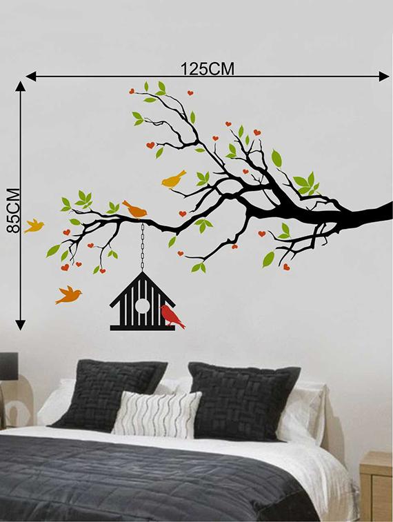 Rawpockets Wall Decals ' Heart-in Flower Tree with Bird Cage' Wall Decal Sticker ' Wall stickers (PVC Vinyl) Multicolour - 15733452 - Zoom Image - 2