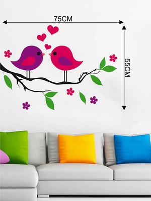 Rawpockets Wall Decals ' Love Birds on Multi-Color Flower Tree' Wall Sticker ' Wall stickers (PVC Vinyl) Multicolour - 15733453 - Standard Image - 2