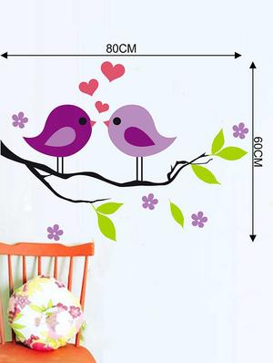 Rawpockets Wall Decals ' Purplish Love Birds on Violet Flower Tree' Wall Decal Sticker ' Wall stickers (PVC Vinyl) Multicolour - 15733454 - Standard Image - 2