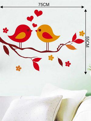 Rawpockets Wall Decals ' Red Love Birds on Violet Flower Tree' Wall Decal Sticker ' Wall stickers (PVC Vinyl) Multicolour - 15733455 - Standard Image - 2
