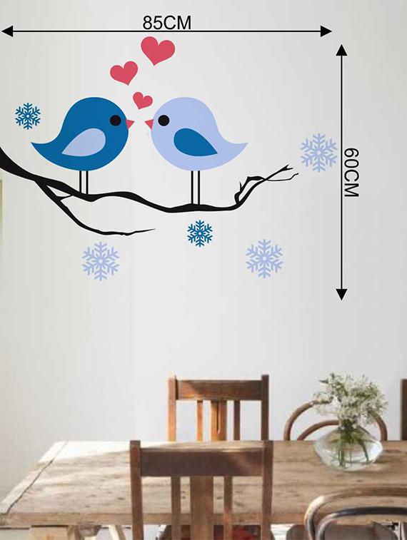 Rawpockets Wall Decals ' Bluish Love Birds on Blue Flower Tree' Wall Decal Sticker ' Wall stickers (PVC Vinyl) Multicolour - 15733456 - Zoom Image - 2