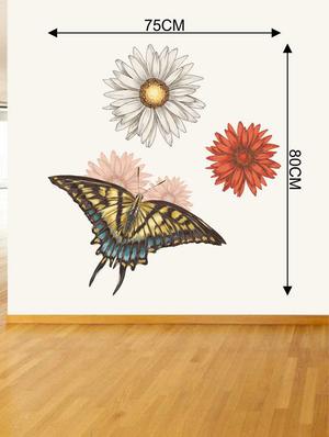 Rawpockets Wall Decals ' Flowers and Butterfly Wall Decal Sticker ' Wall stickers (PVC Vinyl) Multicolour - 15733467 - Standard Image - 2