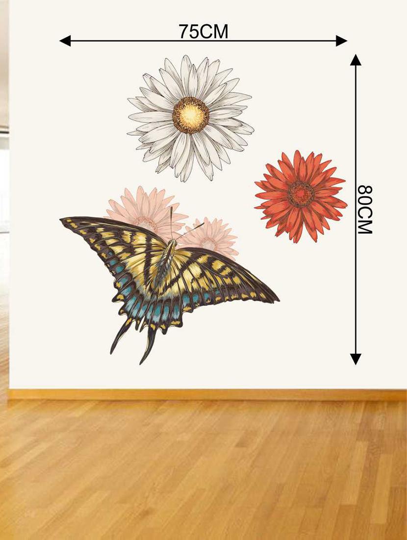 Rawpockets Wall Decals ' Flowers and Butterfly Wall Decal Sticker ' Wall stickers (PVC Vinyl) Multicolour - 15733467 - Zoom Image - 2