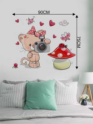 Rawpockets Wall Decals ' Cat and Mushroom' Wall Decal Sticker ' Wall stickers (PVC Vinyl) Multicolour - 15733480 - Standard Image - 2