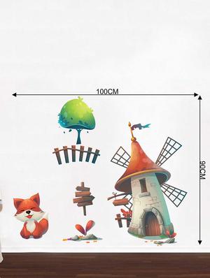 Rawpockets Wall Decals ' Fox and Windmill House' Wall Decal Sticker ' Wall stickers (PVC Vinyl) Multicolour - 15733484 - Standard Image - 2