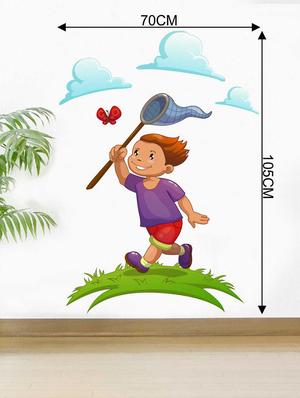 Rawpockets Wall Decals ' Boy Catching Butterfly' Wall Decal Sticker ' Wall stickers (PVC Vinyl) Multicolour - 15733495 - Standard Image - 2