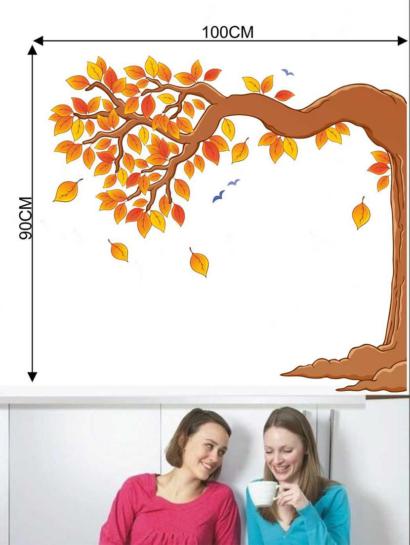 Rawpockets Wall Decals ' Orange Leaf Tree and Birds' Wall Decal Sticker ' Wall stickers (PVC Vinyl) Multicolour - 15733504 - Zoom Image - 2