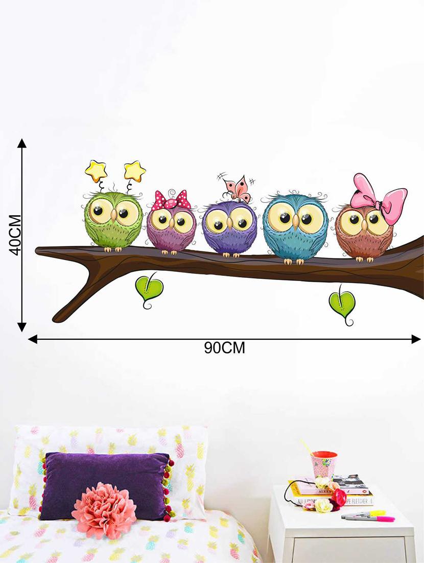 Rawpockets Wall Decals ' Owl Family on Tree' Wall Decal Sticker ' Wall stickers (PVC Vinyl) Multicolour - 15733510 - Zoom Image - 2