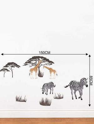 Rawpockets Wall Decals ' Zebra & Giraffe Jungle Story' Wall Decal Sticker ' Wall stickers (PVC Vinyl) Multicolour - 15733529 - Standard Image - 2