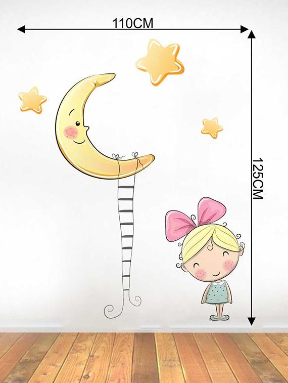 Rawpockets Wall Decals ' Moon and Girl' Wall Decal Sticker ' Wall stickers (PVC Vinyl) Multicolour - 15733534 - Zoom Image - 2