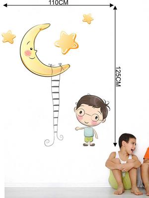 Rawpockets Wall Decals ' Moon and Boy' Wall Decal Sticker ' Wall stickers (PVC Vinyl) Multicolour - 15733535 - Standard Image - 2