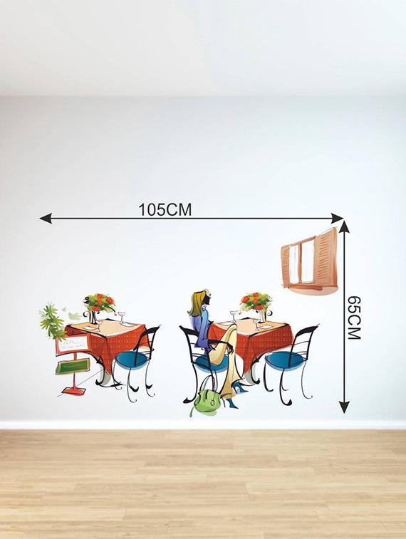 Rawpockets Wall Decals ' Lady in Caf? ' Wall stickers (PVC Vinyl) Multicolour - 15733541 - Zoom Image - 2