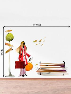 Rawpockets Wall Decals ' Lady at Bus stop ' Wall stickers (PVC Vinyl) Multicolour - 15733542 - Standard Image - 2