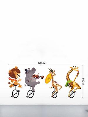 Rawpockets Wall Decals ' Wild Animals Cycling ' Wall stickers (PVC Vinyl) Multicolour - 15733553 - Standard Image - 2