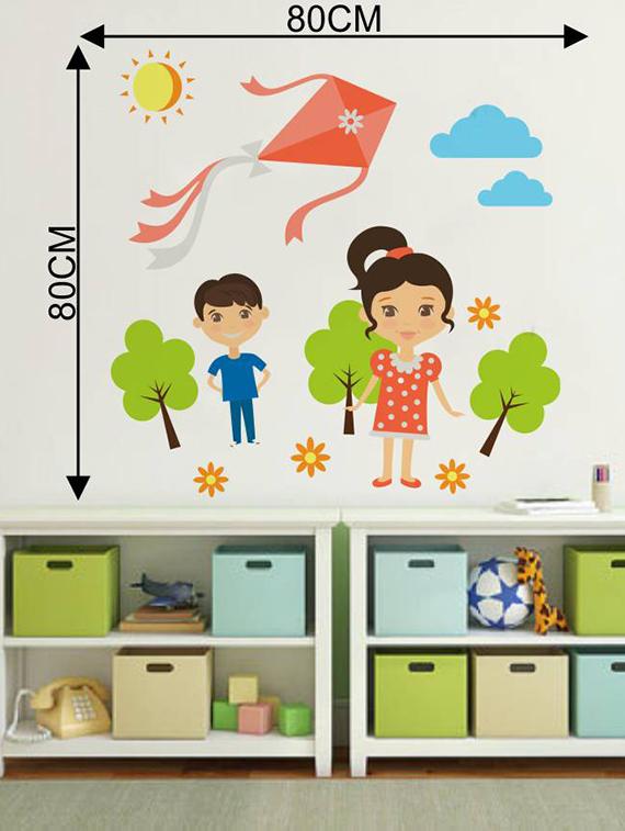 Rawpockets Wall Decals ' Kids Playing Kite ' Wall stickers (PVC Vinyl) Multicolour - 15733559 - Zoom Image - 2