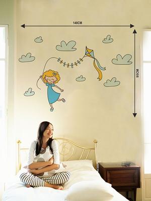 Rawpockets Wall Decals ' Little Girl n Kite Wall Sticker ' Wall stickers (PVC Vinyl) Multicolour - 15733591 - Standard Image - 2