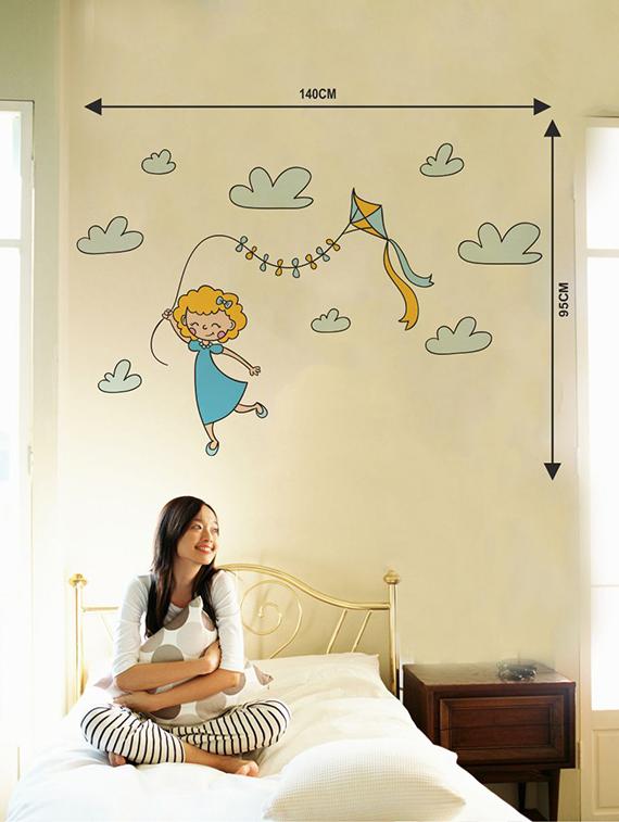 Rawpockets Wall Decals ' Little Girl n Kite Wall Sticker ' Wall stickers (PVC Vinyl) Multicolour - 15733591 - Zoom Image - 2